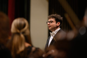 Dr. Geoffrey Pope prepares to lead the BCSO in the Star Spangled Banner