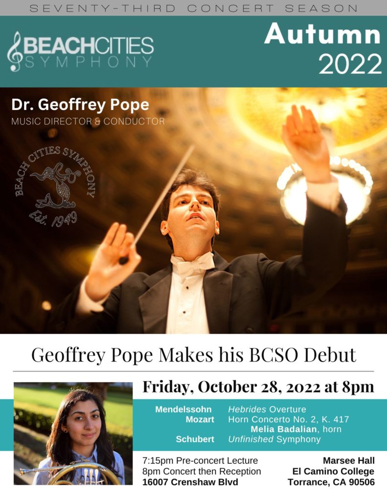 BCSO welcomes new conductor and music director, Dr. Geoffrey Pope, as they perform their first concert back, post-pandemic - featuring Melia Badalian, horn soloist. 