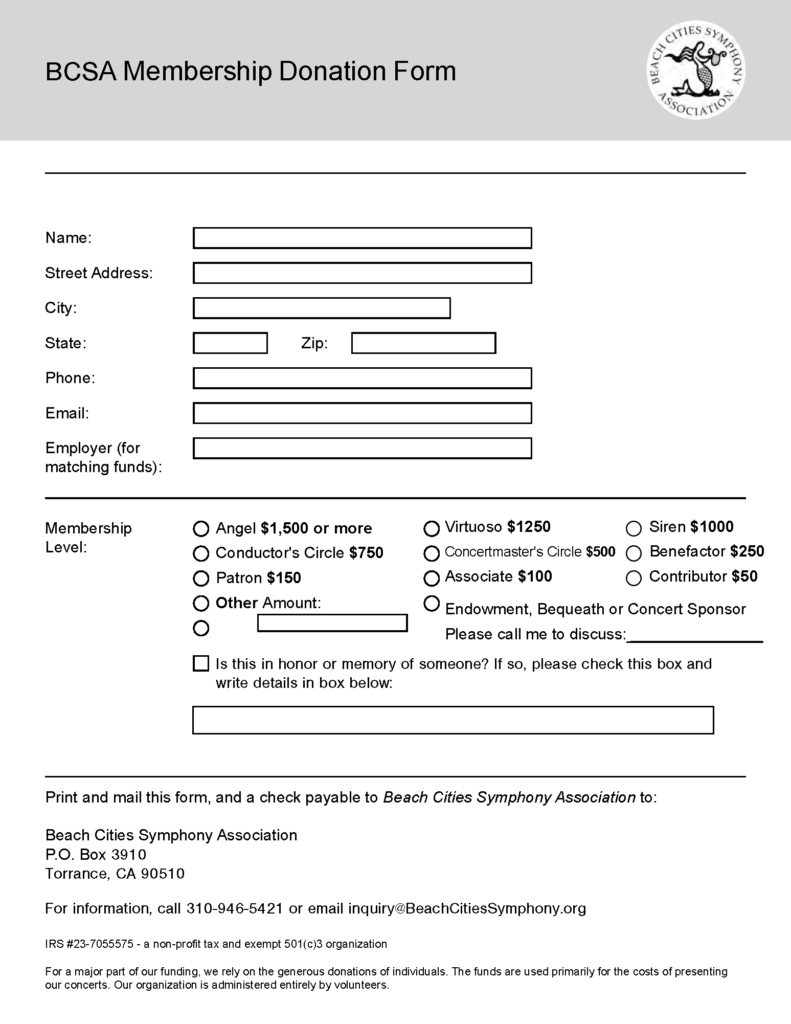 BCSA Membership Donation Form 
